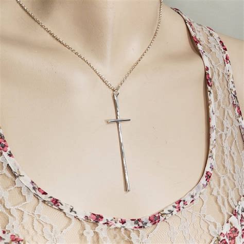 Long Cross Necklace 3 Inch Sterling Silver Long Stem Cross Etsy