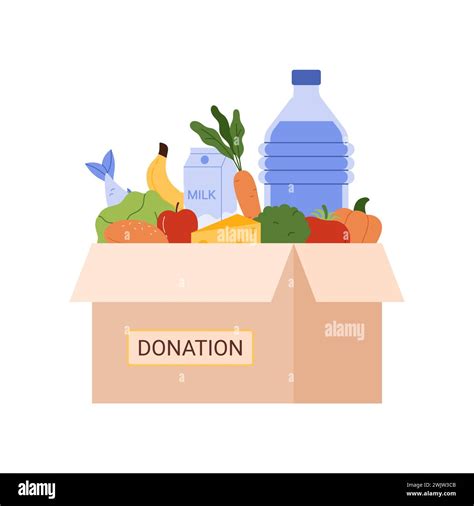 Food Donation Box Package Full Of Products From Grocery Store Vector