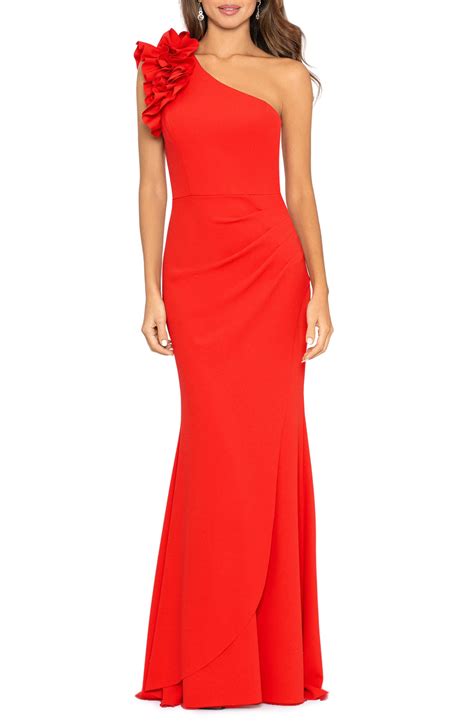 Xscape Ruffle One Shoulder Scuba Crepe Gown In Red Lyst