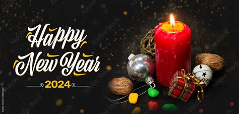 Happy New Year 2024 theme with Red candle and christmas theme on dark ...