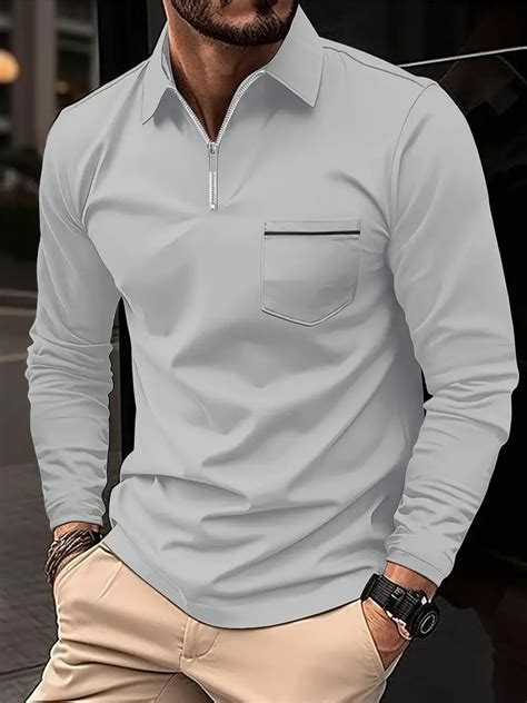 Casual Solid Mens Long Sleeve Zipper Lapel Shirt Chest Temu Philippines