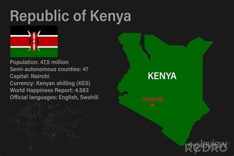 Highly Detailed Kenya Map With Flag Capital And Small Map Of Pinturas