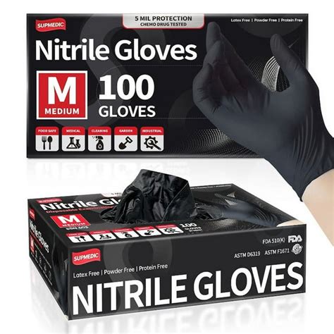 Supmedic Examination Black Nitrile Gloves 5 Mil Powder Free Latex