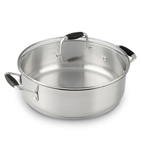 Vonshef 28cm Shallow Casserole Dish Stainless Steel Pan Stock Pot Glass Lid 5056115714399 Ebay