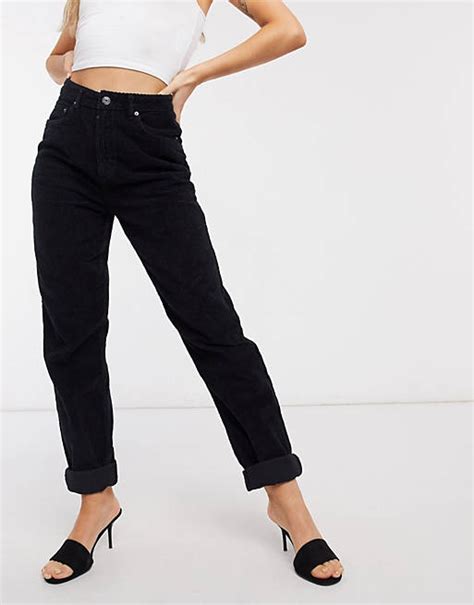 Asos Design High Rise Slouchy Mom Jeans In Black Corduroy Asos