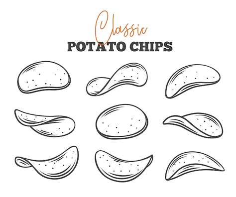 Premium Vector Potato Chips Set Outline Illustration