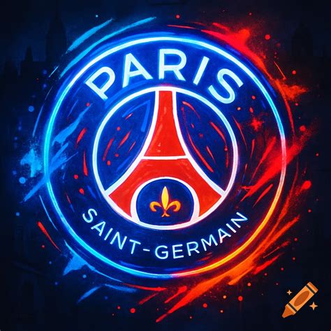 A neon graffiti style Paris Saint-Germain (PSG) logo, glowing blue and