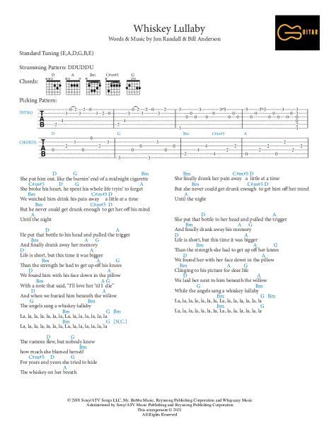 Learn Guitar Favorites Whiskey Lullaby Guitar Tab In D Major
