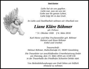 Traueranzeigen Von Liane Kl Re B Hmer Trauer In Nrw De