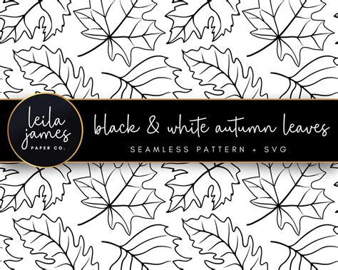 Black and White Autumn Leaves Seamless SVG, Black and White Digital ...