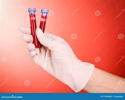 Doctor S Hand In Glove With Blood Test Tubes Stock Image Image Of