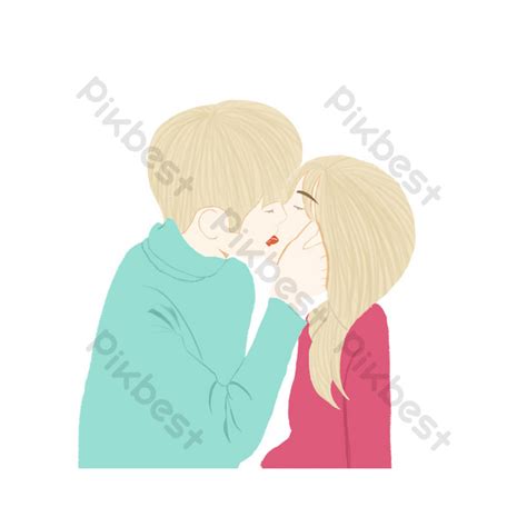 Cartoon Little Couple Elements Hugging And Kissing PNG Images | PSD ...