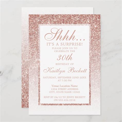 Elegant Rose Gold Glitter Surprise Birthday Party Invitation Zazzle