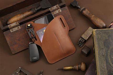 Leather Cell Phone Case Holster EDC Protection Sheath with Key | Etsy