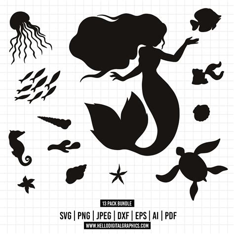 Cod605 Little Mermaid Svg Ariel Svg Outline Svg Princess Svg Disn