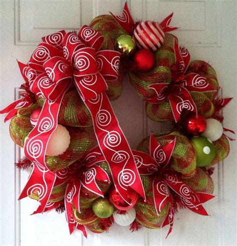 Special Listing Lime Green And Red Check Christmas Deco Mesh Wreath