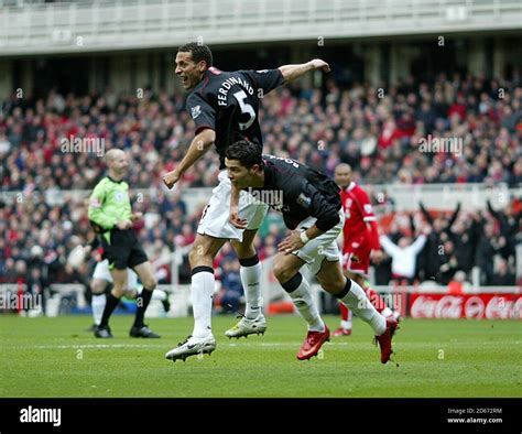 Manchester Uniteds Cristiano Ronaldo Celebrates Hi Res Stock