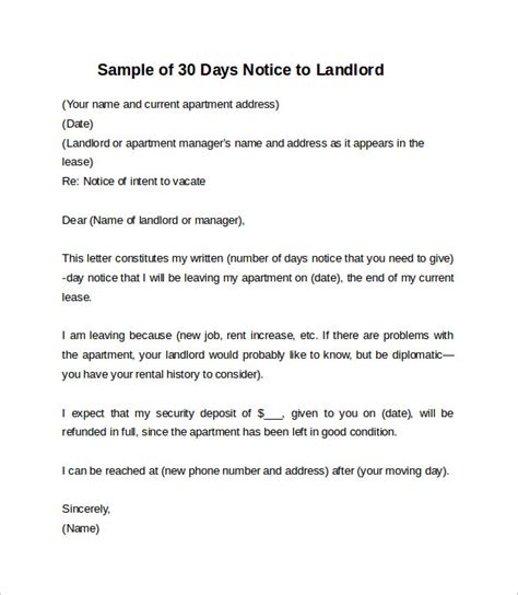 9 Sample 30 Days Notice Letters To Landlord In Word Sample Templates