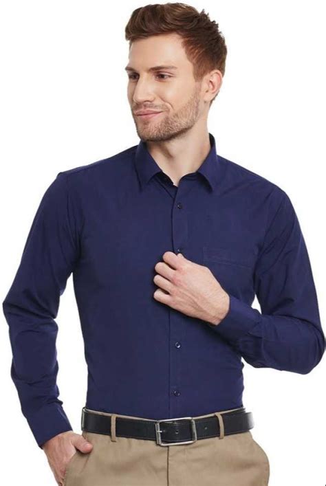 Plain Realone Men Navy Blue Cotton Shirt Formal Full Sleeves At Rs