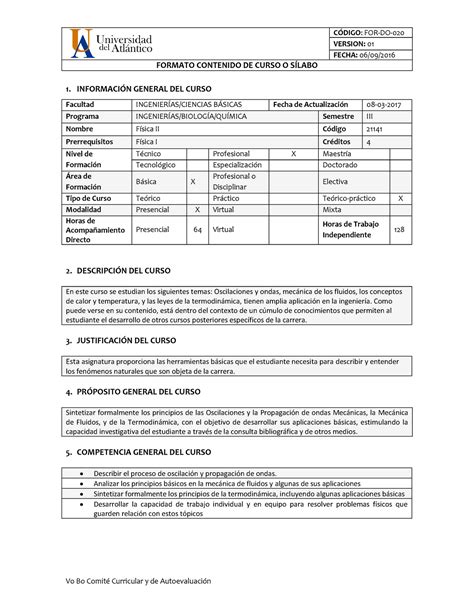 Fsica Ii Silab Version Fecha Formato Contenido De