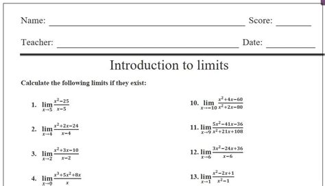 Introduction To The Concept Of Limits Worksheet By Teach Simple