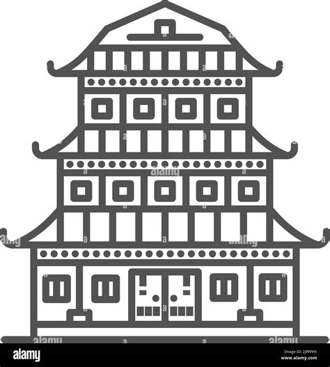 Chinese Pagoda Tower Isolated Outline Icon Vector Hand Drawn Oriental