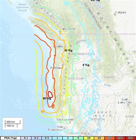 Pga Map For A Magnitude 9 Csz Event Image From The Us Geological