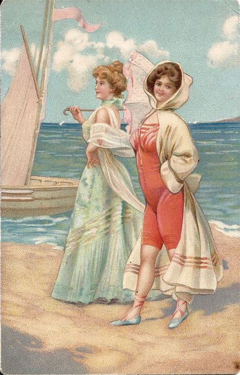 Bathing Beauties Saucy Seaside Edwardian Postcard Colour