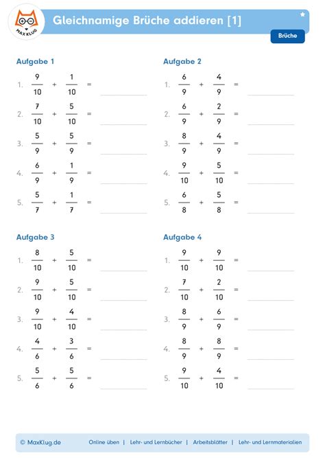 Arbeitsblatt 3 Gleichnamige Brüche addieren