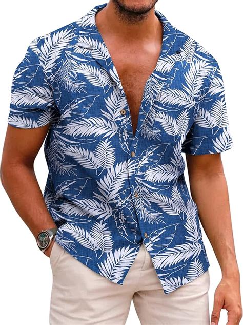 COOFANDY Herren Hawaii Blumenhemden Baumwolle Leinen Button Down