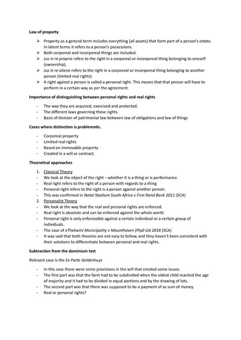 Law Of Property Notes Real Rights V Personal Rights Law Of Property