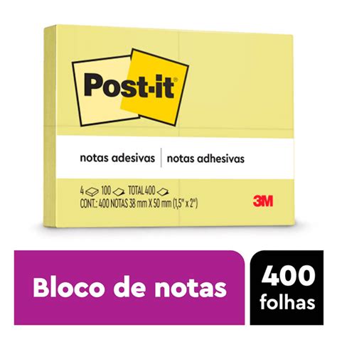 Bloco Adeviso Post It 38X50mm 4 Blocos 100 Folhas Amarelo 3M Esfera