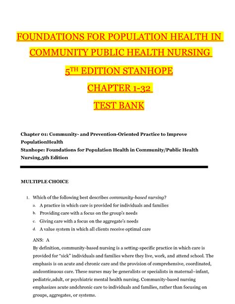 Solution Test Bank For Foundations For Population Health In Community