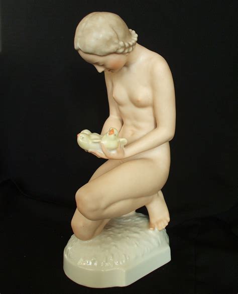 Antique German Porcelain Art Deco Hutschenreuther Nude Lady Bird Chicks