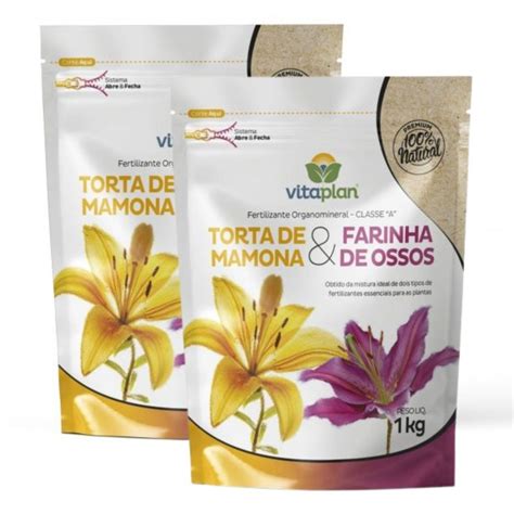 Kit 2 Adubo Fertilizante Torta De Mamona Farinha De Osso 1kg Farelado