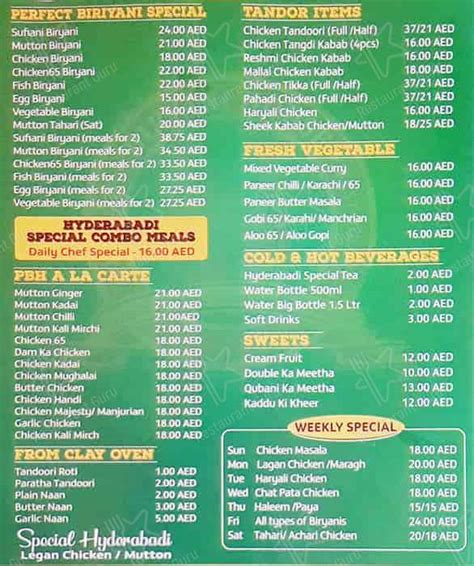 Menu At Perfect Biryani House Hyderabadi Restaurant Abu Dhabi Behind