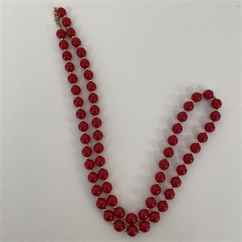 Vintage Monet Red And Gold Beaded Costume Jewelry Nec Gem