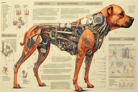 Dog cyborg animal detailed infographic, full details anatomy poster diagram illustration ...