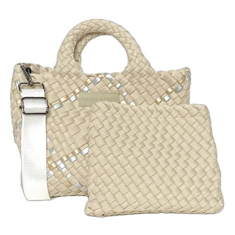 Beige Metallic Woven Mini Tote — Parker And Hyde