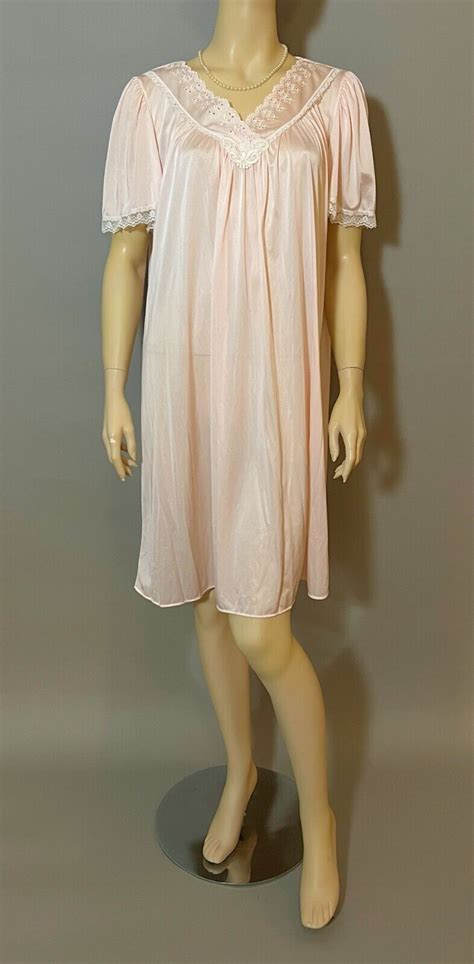 Miss Elaine Pink Flutter Sleeve Nightgown With Embroi Gem