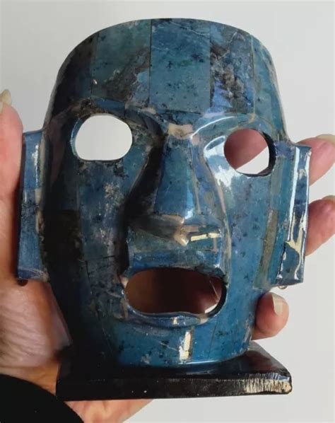 MASQUE ANCIEN FUNERAIRE Aztèque inca en pierre turquoise EUR 89 00