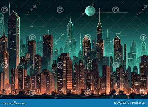 Futuristic City at Night, Futuristic Cityscape Stock Illustration ...