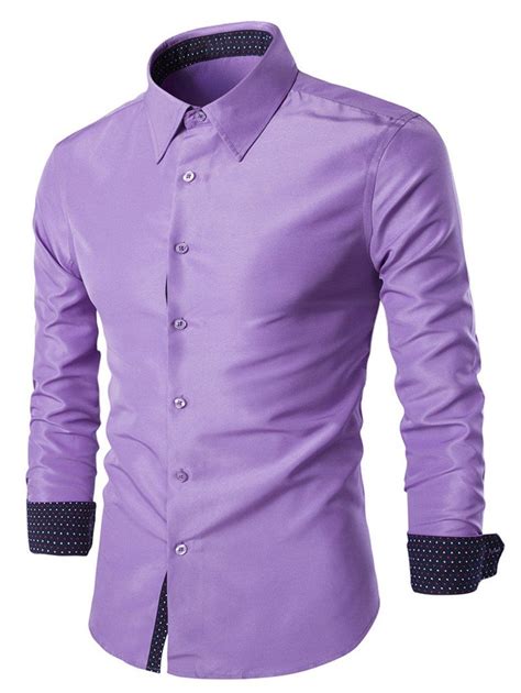 Solid Color Long Sleeves Single Breasted Shirts For Men Light Purple 2xl Business Dress