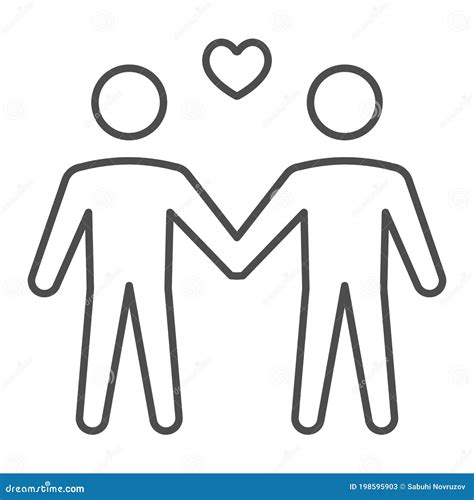 Gay Couple Thin Line Icon Lgbt Concept Two Men With Heart Sign On White Background Homosexual