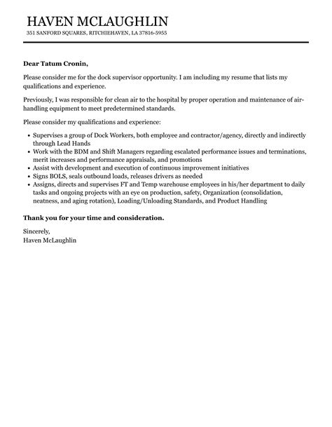 Dock Supervisor Cover Letter Velvet Jobs