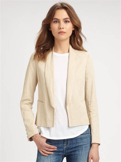 Lyst Vince Cropped Linenblend Blazer In Natural