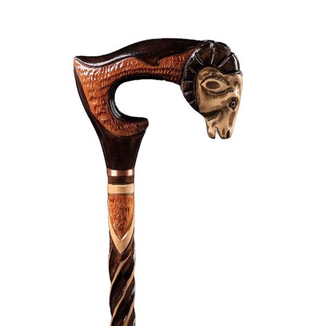 Animal Walking Cane Handle Ram Walking Stick Carved 37 Inches In 2024