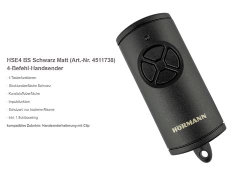 Hörmann HSE4 BS Schwarz Matt 4-Befehl Handsender BiSecur 868 Mhz ...