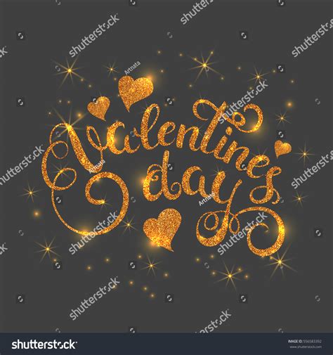 Happy Valentines Day Gold Glitter Texture Stock Vector Royalty Free