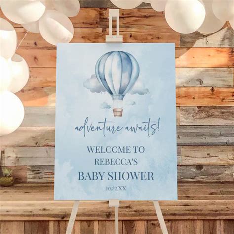 Blue Hot Air Balloon Baby Shower Welcome Sign Zazzle